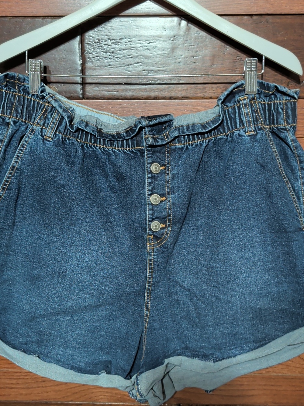 No Boundaries Dark Blue Denim Paperbag Waist Shorts - Picture 4 of 10